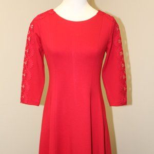 NWT, Talbots Lace Sleeve Ponte Fit & Flare Dress, Red, 2P